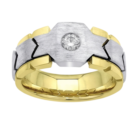 0.50 Carats Round Natural Earth Mined DIAMOND ( NOT LAB GROWN ) Solitaire Mens' Ring Two Tone Gold 14K