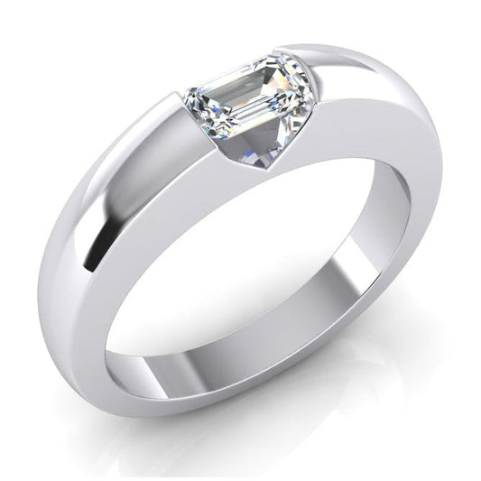 0.50 Carats Emerald Real Diamond Gold Men's Ring East West