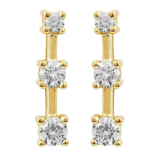 0.75 Carats Natural Diamonds Three Stone Style Stud Earring Yellow Gold 14K
