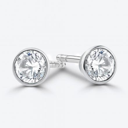 0.90 Carats Round Cut Natural Earth Mined Diamond Women Stud Earring White Gold 14K Bezel Set