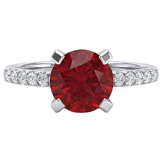 1.20 Carats Red Ruby And Natural Earth Mined DIAMOND ( NOT LAB GROWN ) Ring White Gold 14K
