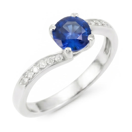 1.25 Ct Round Cut Ceylon Blue Sapphire Natural Earth Mined Diamond Ring
