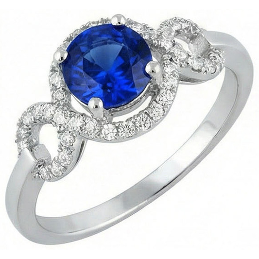 1.35 Ct Ceylon Sapphire Gemstone Round Cut Natural Earth Mined Diamond Ring