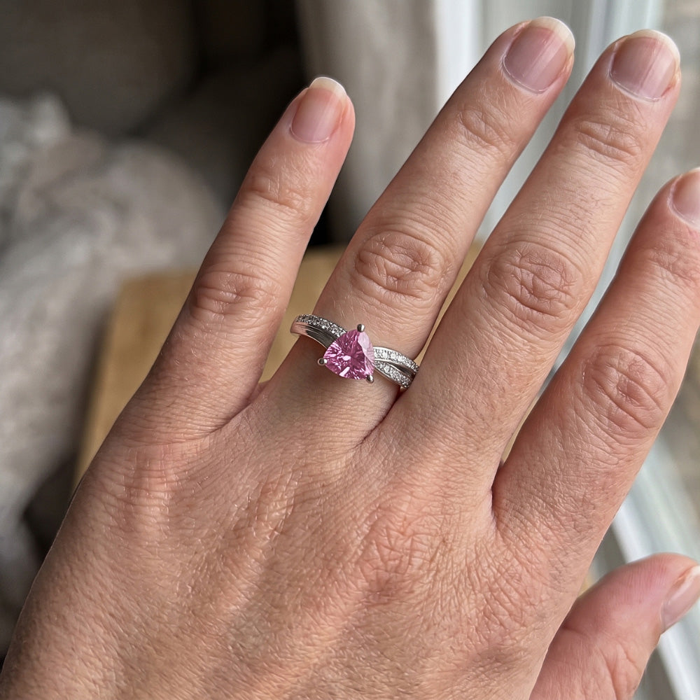 1.40 Carats Trillion Cut Pink Sapphire Natural Earth Mined Diamond Ring White Gold 14K
