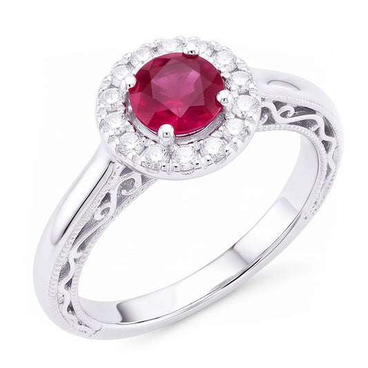 1.5 Ct Round Cut Red Sapphire Natural Earth Mined Diamond Ring White Gold