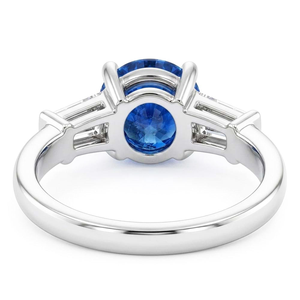1.5 Ct Sri Lanka Sapphire And Baguette Natural Earth Mined Diamond 3 Stone Ring