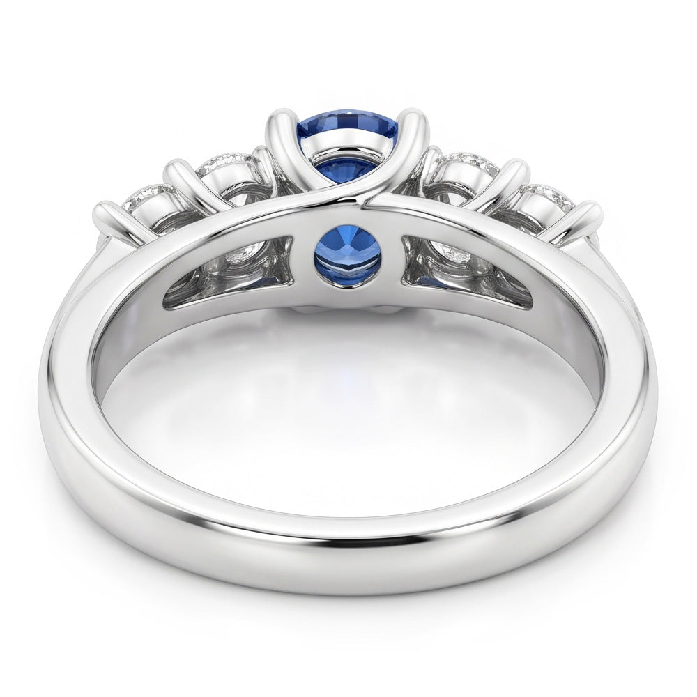 1.50 Carats Blue Natural Earth Mined Diamond 5 Stone Anniversary Ring 14K White Gold