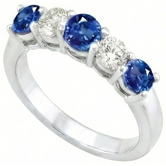 1.50 Ct Five Stone Ceylon Sapphire Natural Earth Mined Diamond Wedding Ring White Gold