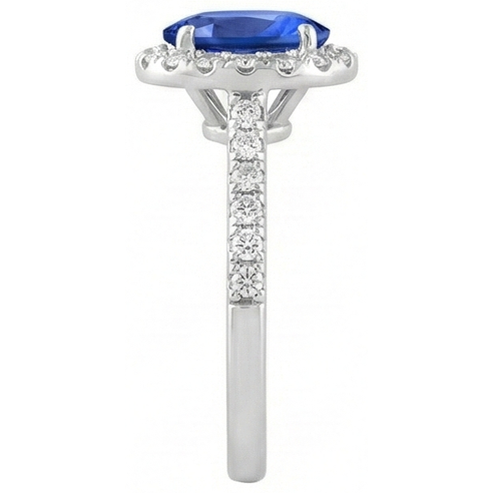 1.50 Ct Oval Cut Ceylon Sapphire Natural Earth Mined Diamond Ring 14K White Gold
