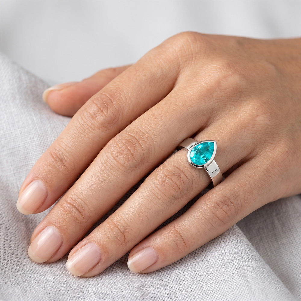 1.50 ct Neon Paraiba Gemstone Ring in 14 Karat White Gold