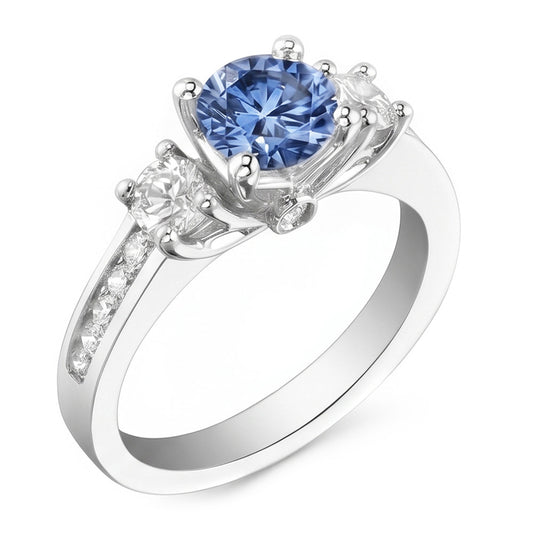 1.51 Ct. White Blue Natural Earth Mined Diamonds 3 Stone Gemstone Ring White Gold