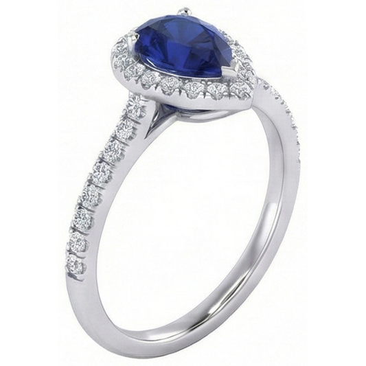 1.60 Ct Pear Cut Sri Lanka Blue Sapphire Natural Earth Mined Diamond Ring