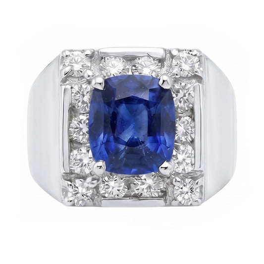 1.60 Ct Sri Lankan Sapphire Natural Earth Mined Diamond Ring 14K White Gold