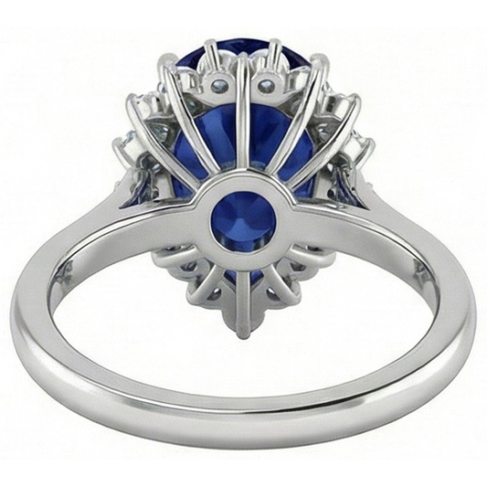 1.75 Ct Blue Pear Cut Sapphire With Natural Earth Mined Diamond Ring Lady Gold