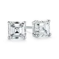 1 Carat Asscher Cut Real Diamond Stud Earring White Gold 14K