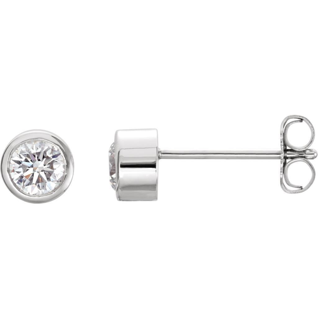1 Carat Bezel Set Genuine Round Diamond Stud Earring