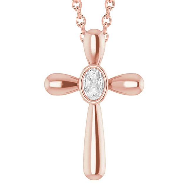 1 Carat Cross Genuine Diamond Pendant Oval Old Cut Bezel Set Slide Jewelry