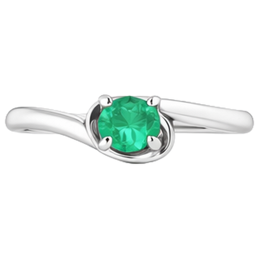 1 Carat Green Emerald Ring Freeform Shank Setting White Gold 14K