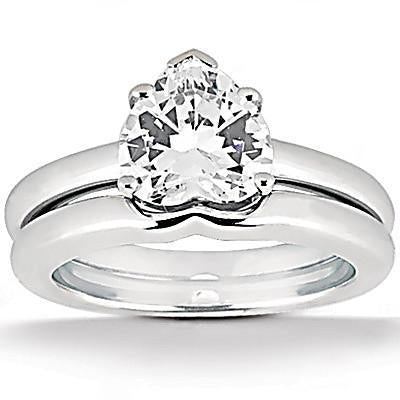 1 Carat Heart Cut Real Diamond Engagement Band Set Solitaire Ring