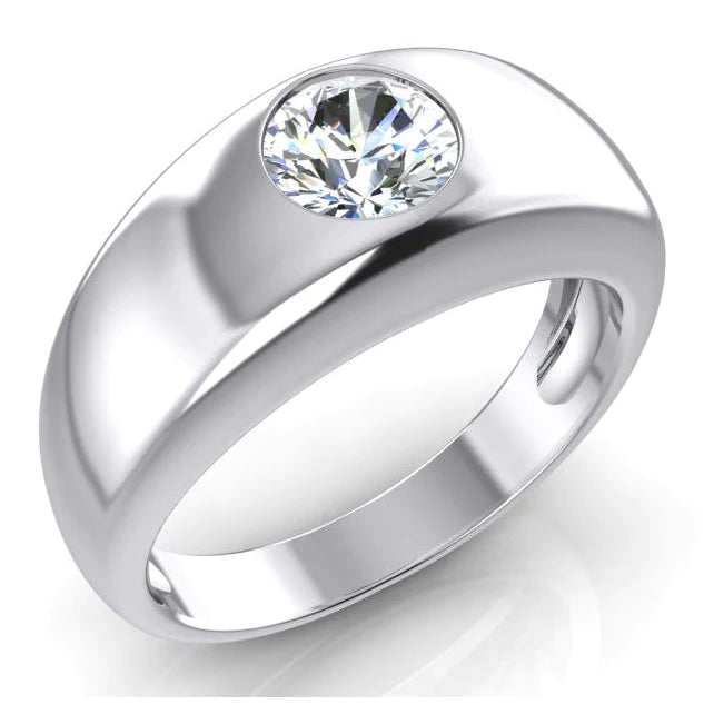 1 Carat Men Gypsy Solitaire Genuine Diamond Ring F Vs1 Round White Gold 14K