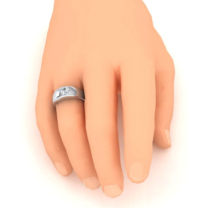 1 Carat Men Genuine Diamond Ring F Vs1 Round Diamond White Gold 14K