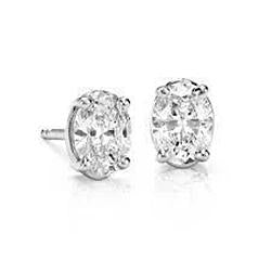 1 Carat Oval Cut Real Diamond Stud Earring 14K White Gold New