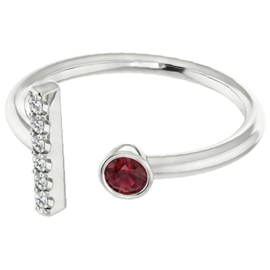 1 Carat Promise Ring Natural Earth Mined Diamond & Ruby Bezel Set White Gold