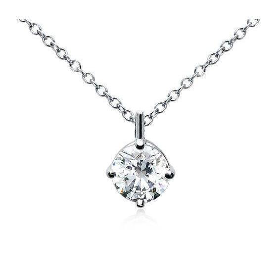 1 Carat Prong Solitaire Round Real Natural Earth Mined Diamond Necklace Pendant White Gold 14K
