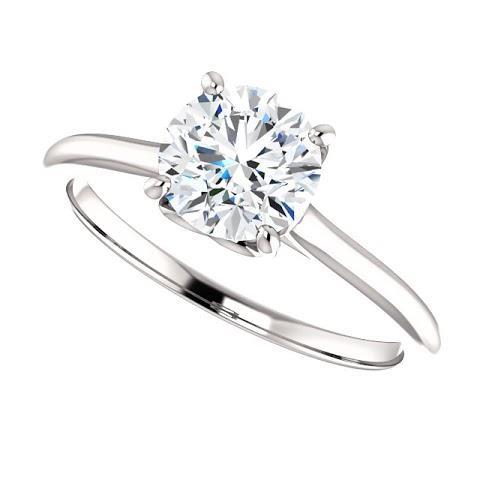 1 Carat Real Round Diamond Solitaire Ring 14K White Gold