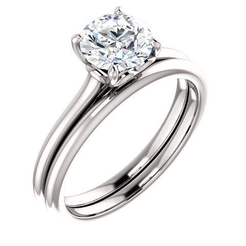 1 Carat Real Round Solitaire Engagement Ring 14K White Gold