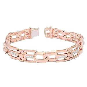 1 Carat Small Genuine Diamonds Link Men's Bracelet 14K Rose Gold