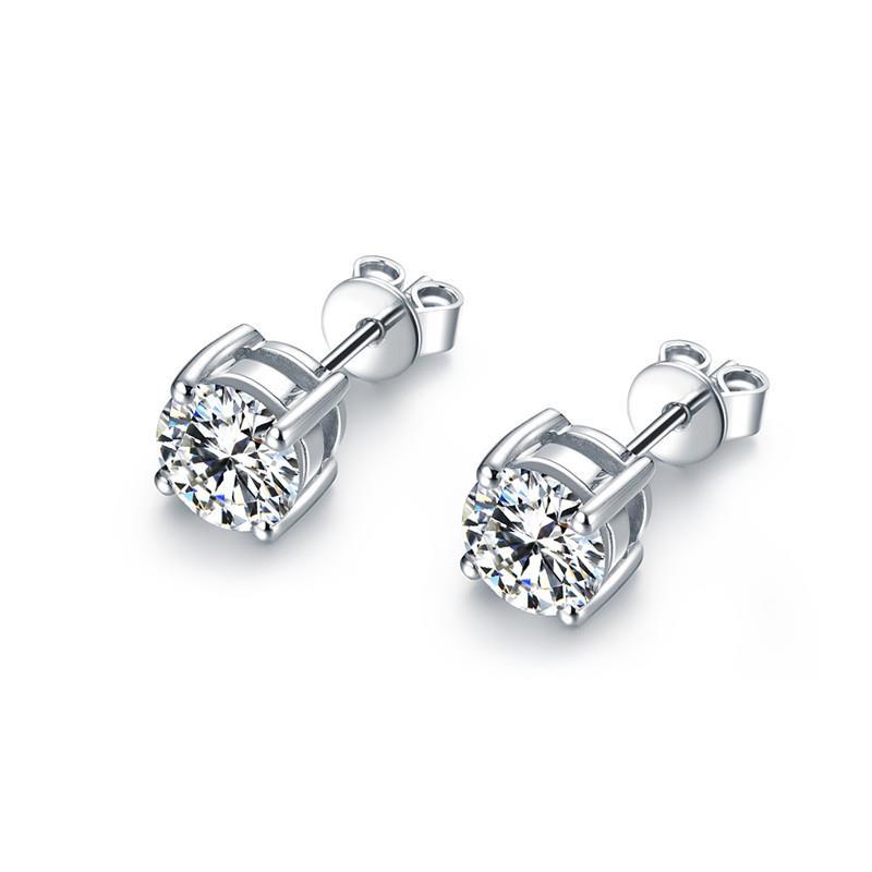 1 Carat Solitaire Round Cut Real Diamond Stud Earring 14K White Gold