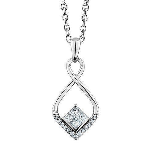 1 Ct Princess And Genuine Round Diamond Love Pendant 14K White Gold