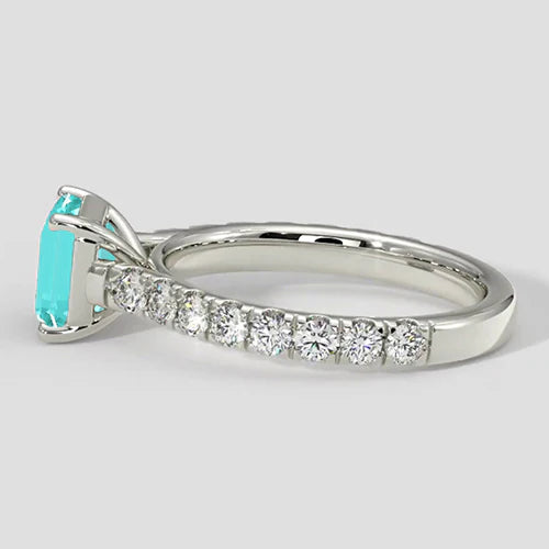1.75 Carats Asscher Paraiba Ring with Pave Band