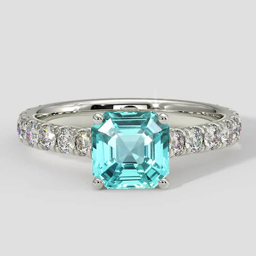 1.75 Carats Asscher Paraiba Ring with Pave Band