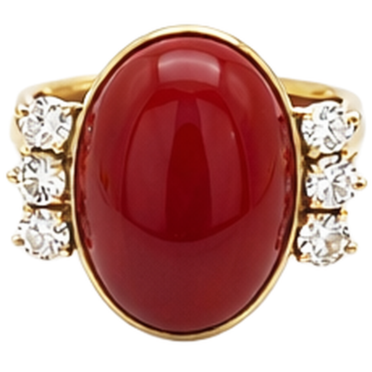 10.25 Carats Big Red Coral With Natural Earth Mined Diamonds Ring New Yellow Gold 14K