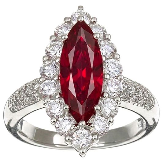 10.50 Ct Red Ruby Marquise Cut With Natural Earth Mined Diamond Ring White Gold 14K