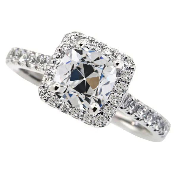 10 Carats Round & Cushion Old Cut Real Diamond Halo Ring With Accents