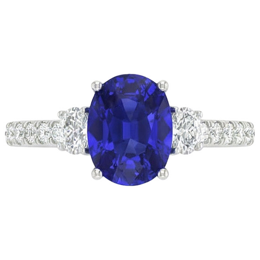 10 Ct Oval Sapphire Natural Earth Mined Diamond Ring
