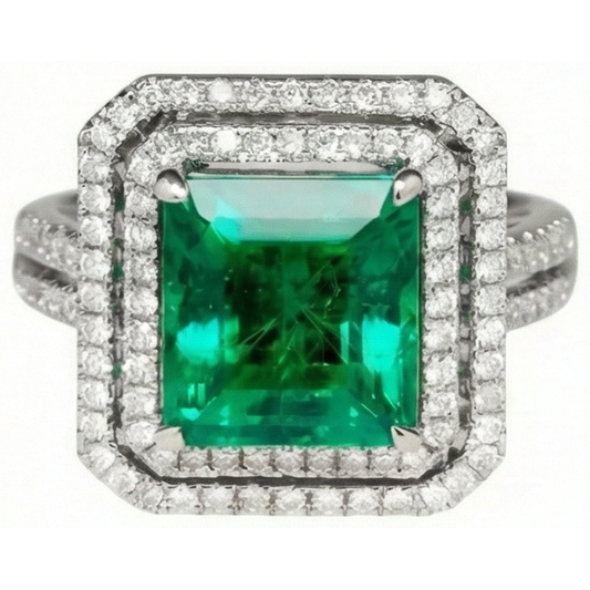 10 Ct Princess Cut Green Emerald With Natural Earth Mined Diamond Ring