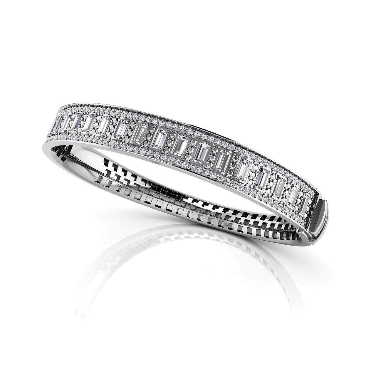 10 Ct Round And Baguette Real Diamond Ladies Bangle Gold 14K