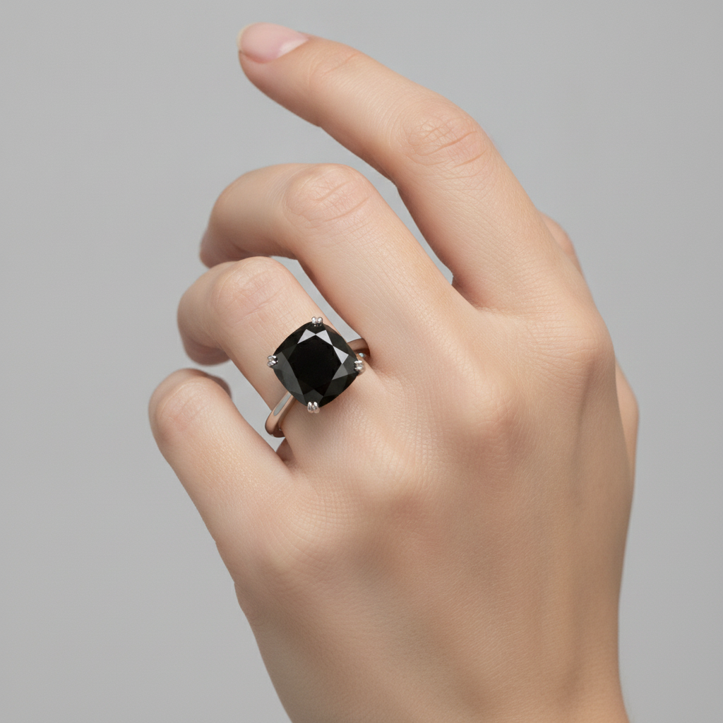 Black Diamond Marriage Ring 5 Carat Genuine Cushion Solitaire Cathedral 14K White Gold