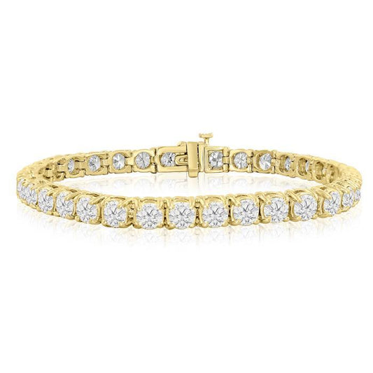 10.50 Carats Sparkling Genuine Round Cut Diamonds Tennis Bracelet YG 14K