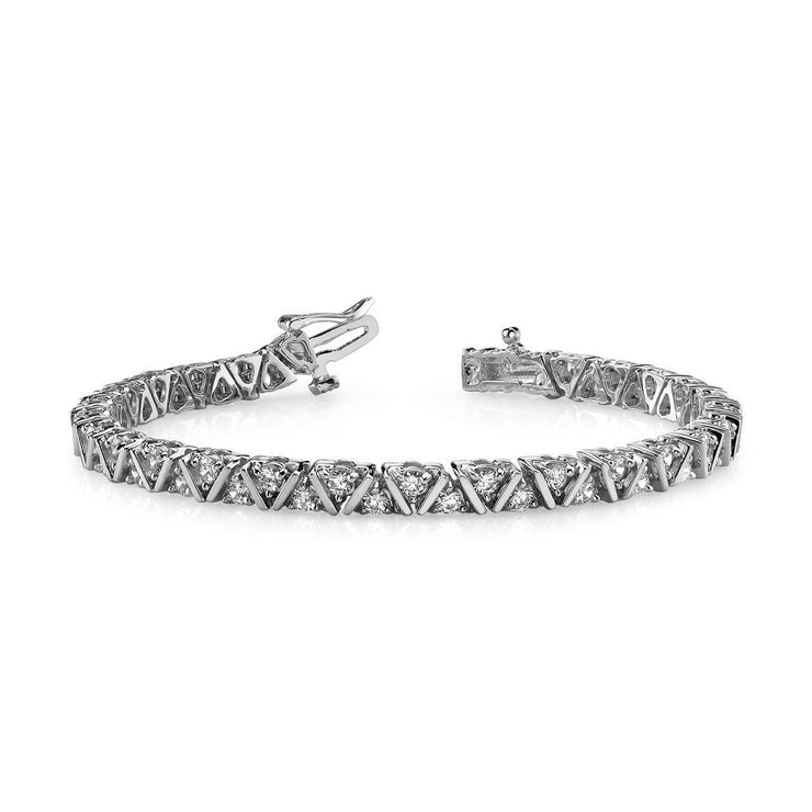 11 Carats Round Cut Natural Diamonds Leaning Fence Bracelet White Gold 14K