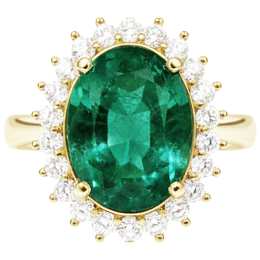 11 Ct Oval Green Emerald With Natural Earth Mined Diamond Wedding Ring 14K Yellow Gold