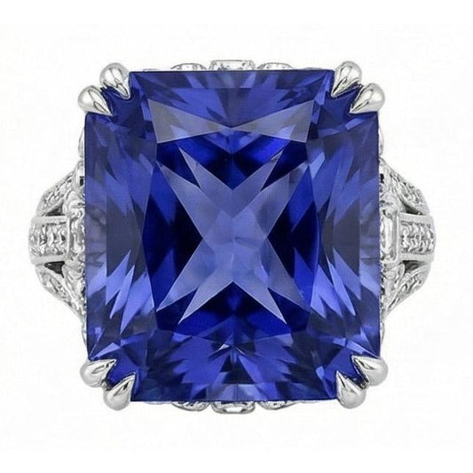 11.51 Carat Cushion Sri Lanka Color Sapphire Round IGI CERTIFIED Diamond White Gold Ring