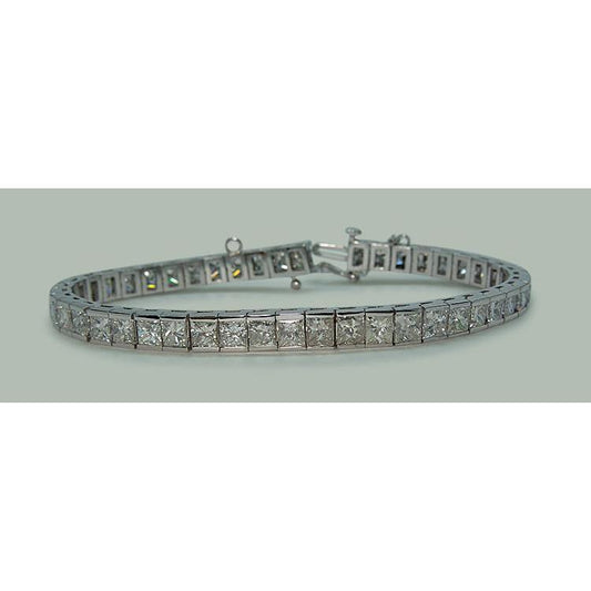 11.50 Carats Princess Genuine Diamonds Tennis Bracelet Solid White Gold