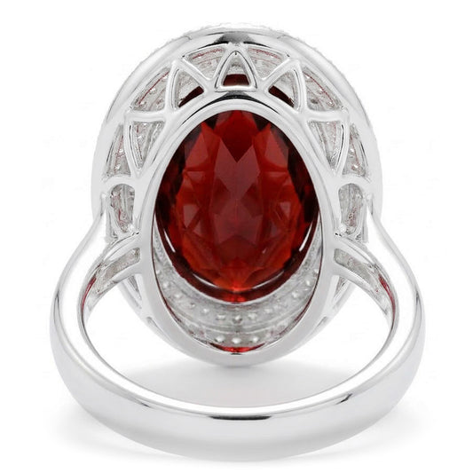 12.50 Ct Oval Mandarin Garnet With Natural Earth Mined Diamonds Ring 14K White Gold