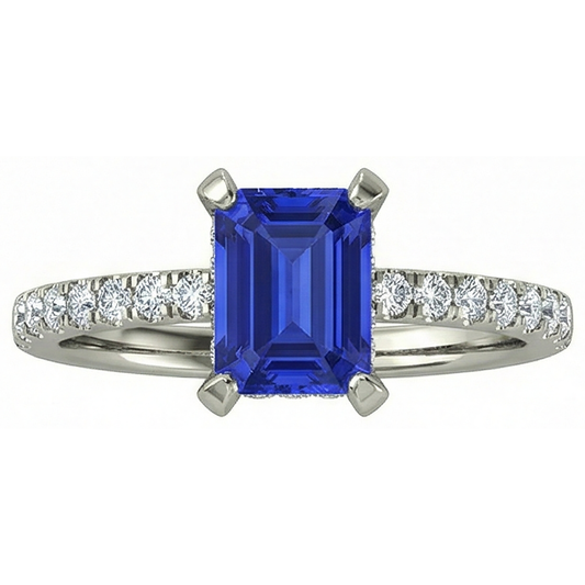 12 Ct Hidden Halo Tanzanite With Natural Earth Mined Diamonds Wedding Ring White Gold