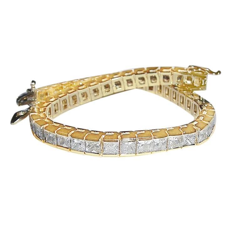 12.50 Carat Princess Genuine Diamonds Tennis Bracelet Yellow Gold